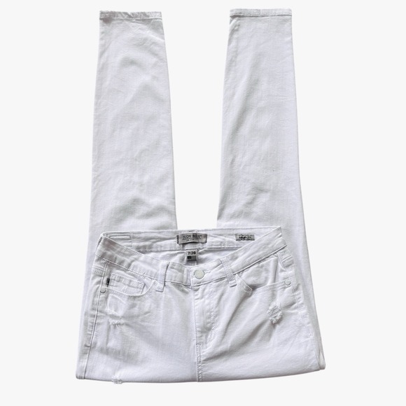 Judy Blue White Skinny Fit Jeans S Sz 7 / 28 Lace Patches Stretch Distressed - Picture 6 of 16